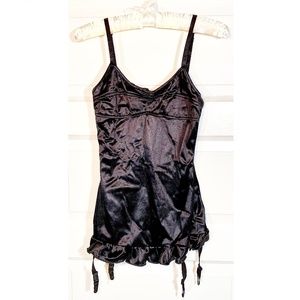 Black Satin Bodysuit with garter belt, size small